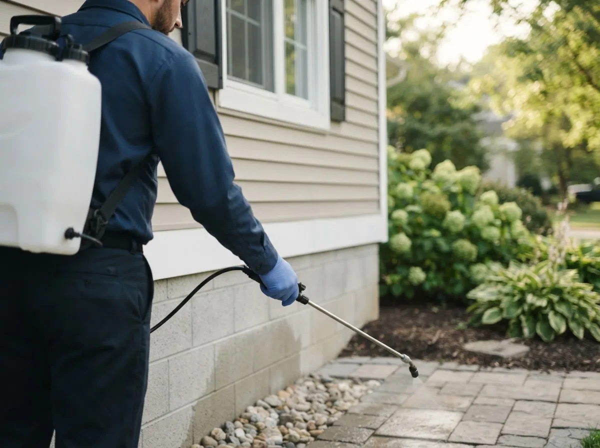 Pest control technician inspecting a home in Mingus, TX
